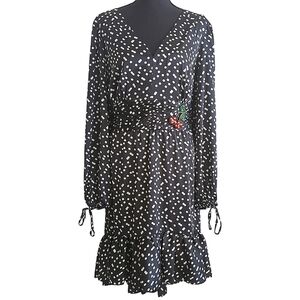 Betsey Johnson Polka Dot Ruffle Hem High Low Dress Cherry Bead Accent Size 14 W